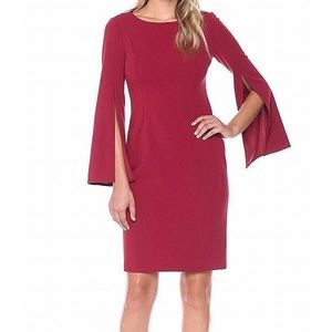 Calvin Klein red split bell sleeve sheath dress